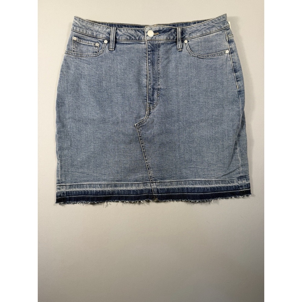 On 34th Macy's Denim Mini Skirt Raw Hem Frayed Multi Wash Size 16 33